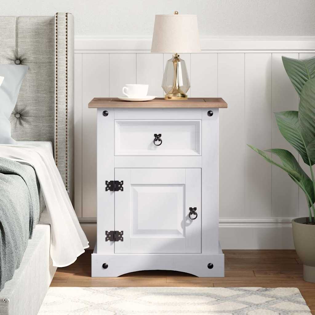 vidaXL Bedside Cabinet | White body and brown top | Solid pine wood 3