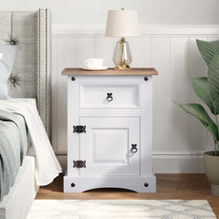vidaXL Bedside Cabinet | White body and brown top | Solid pine wood 3