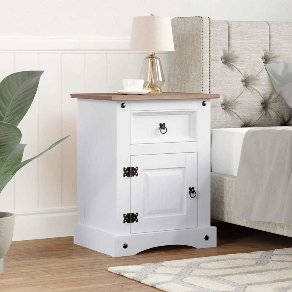 vidaXL Bedside Cabinet | White body and brown top | Solid pine wood 1
