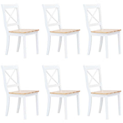 Dining Chairs Solid Rubber Wood White and natural 6