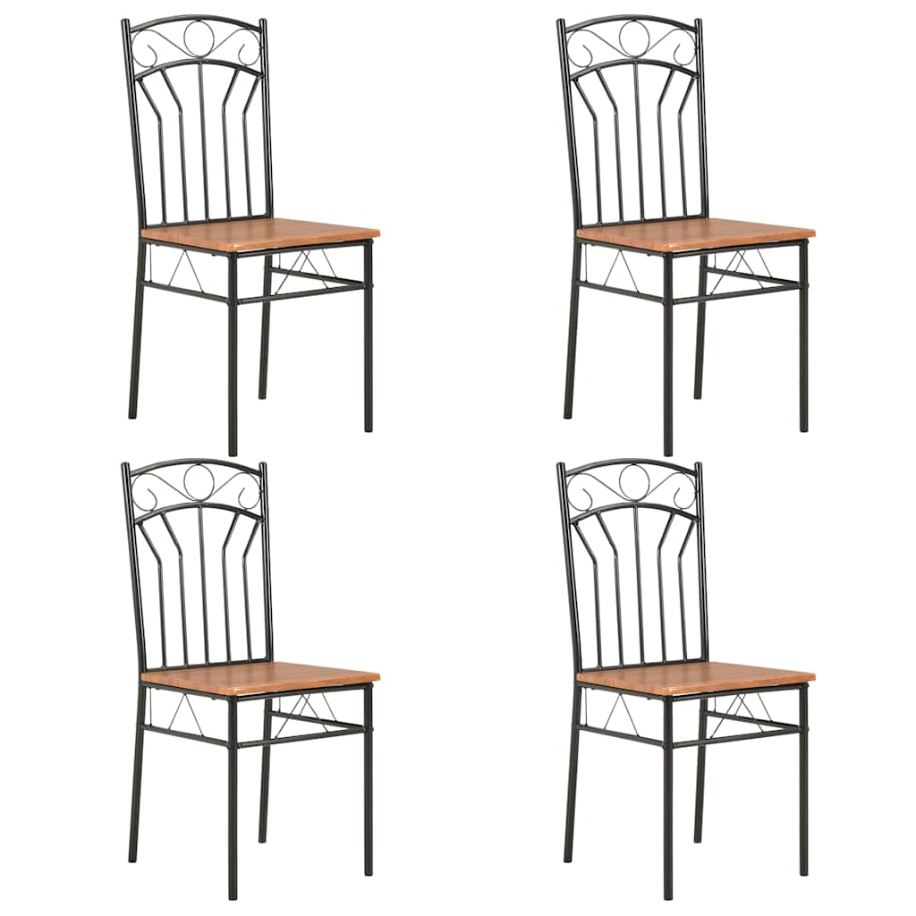 vidaXL Dining Chair | Set of 4 | Brown and black | MDF and Steel | Standard 1