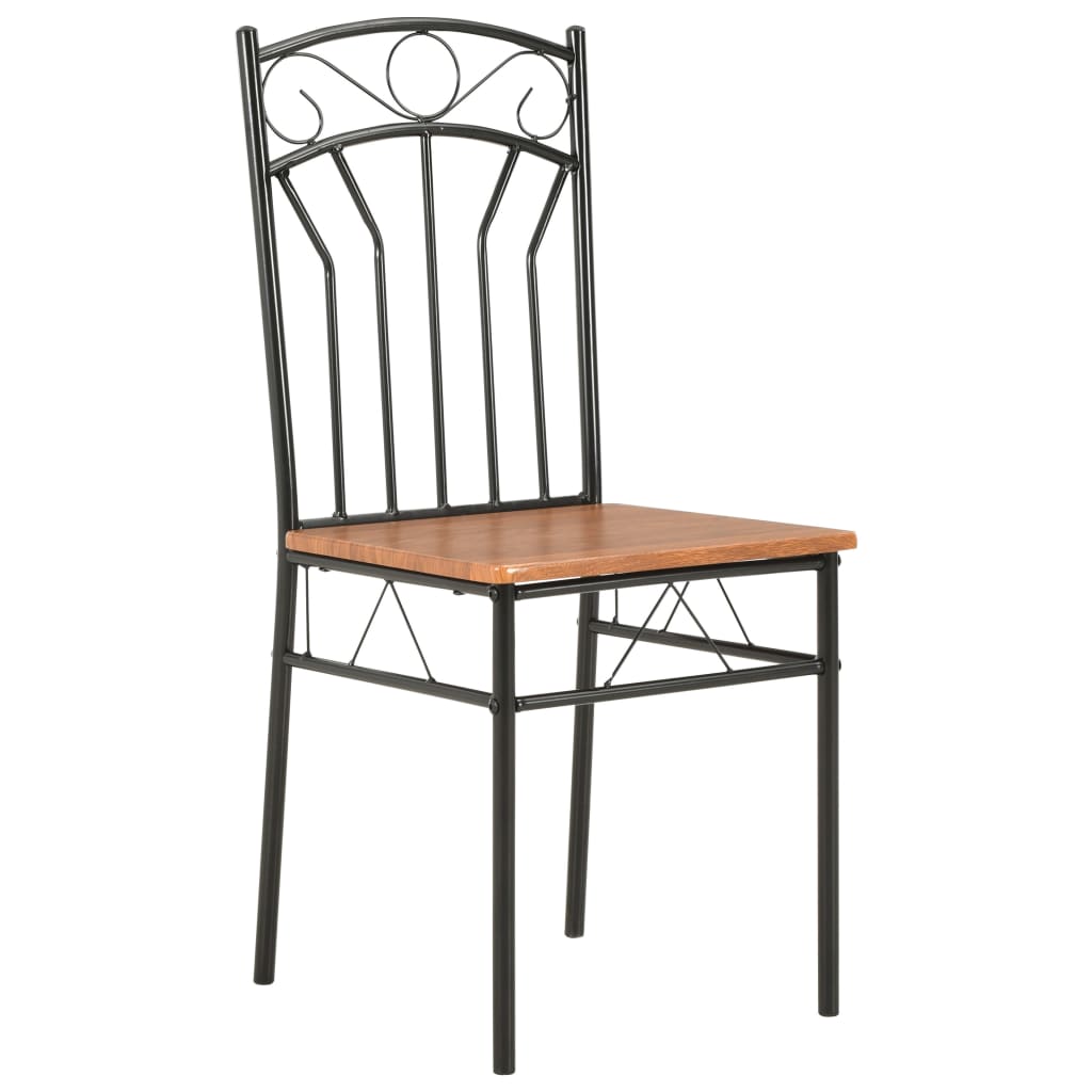 vidaXL Dining Chair | Set of 4 | Brown and black | MDF and Steel | Standard 2