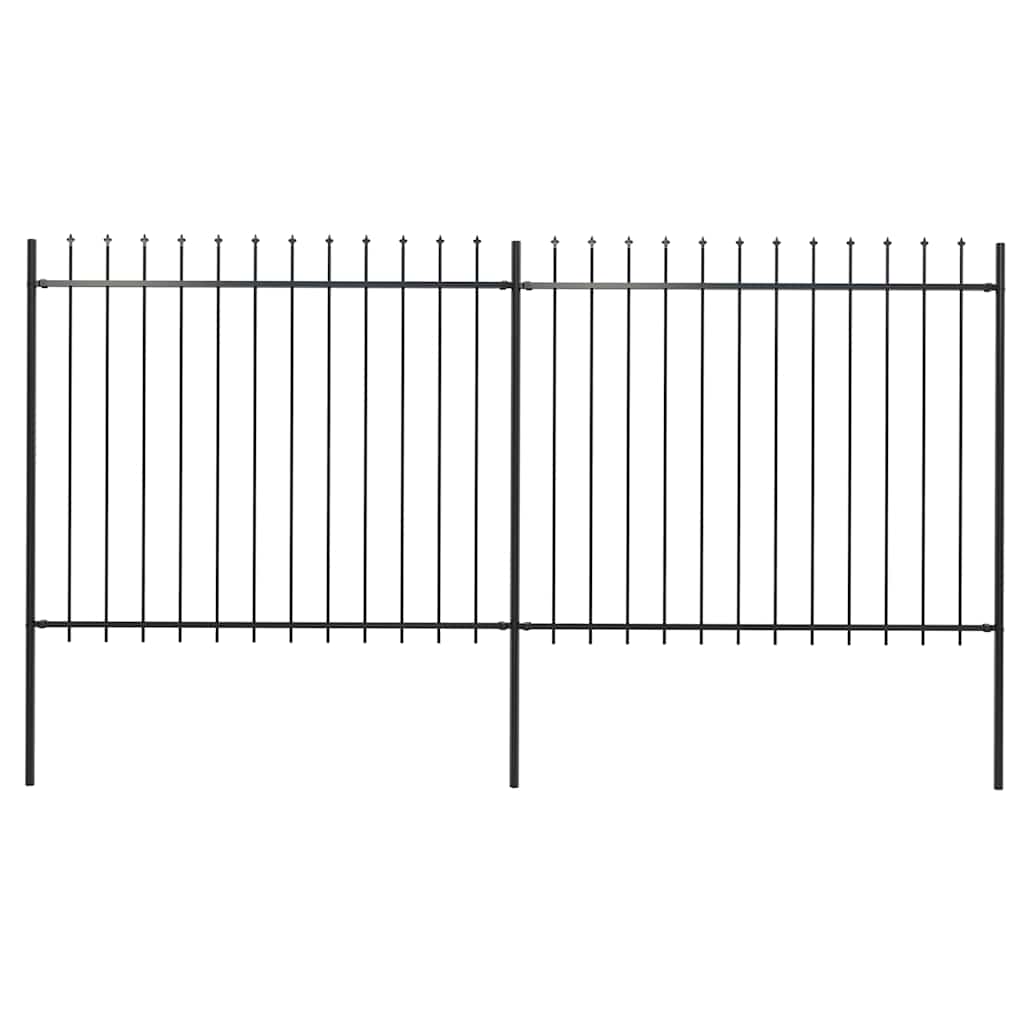 Garden Fence with Spear Top Steel 337x150 cm Black 337 cm