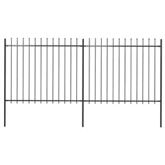 Garden Fence with Spear Top Steel 337x150 cm Black 337 cm