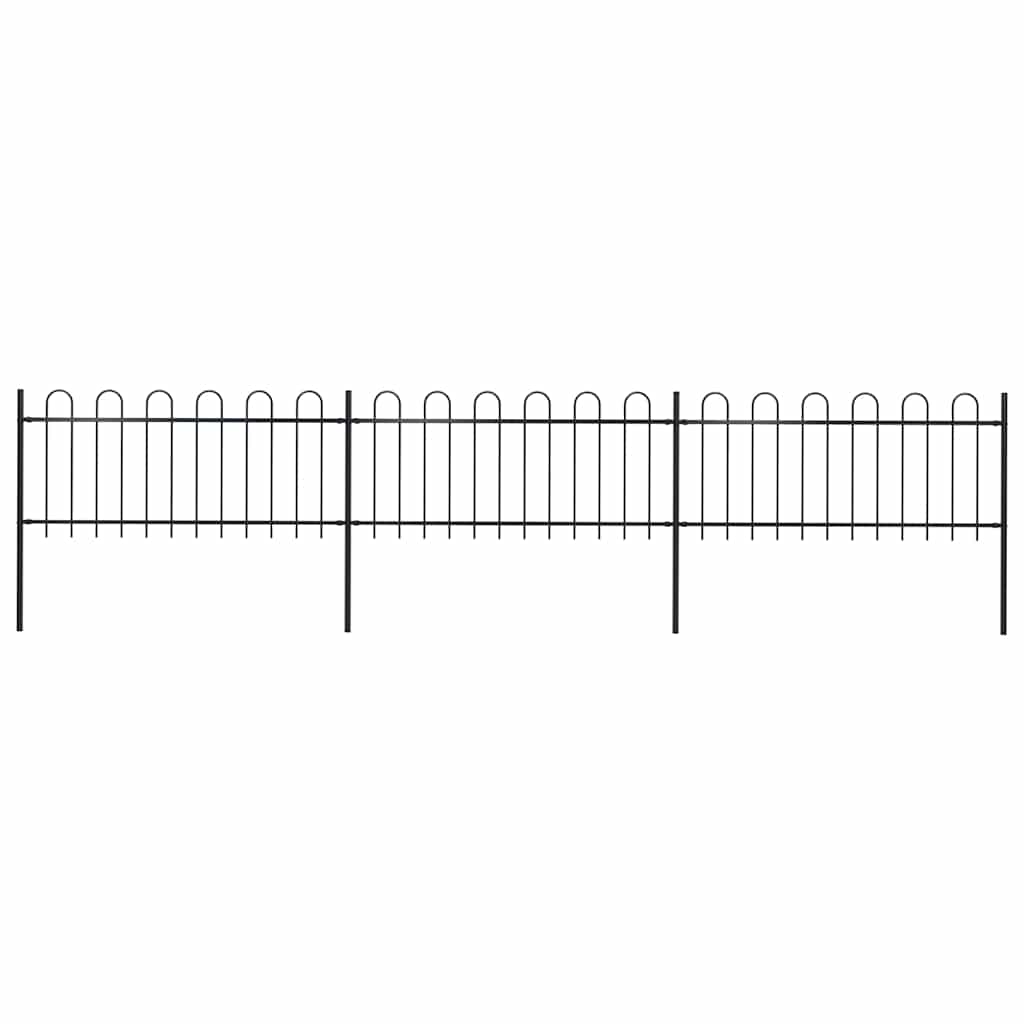 Garden Fence with Hoop Top Steel 337x80 cm Black 504 cm