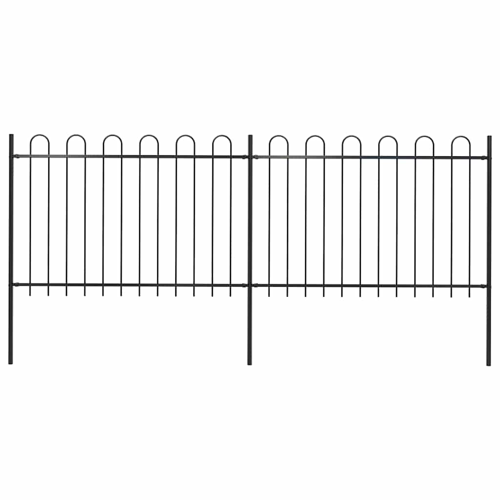 Garden Fence with Hoop Top Steel 337x120 cm Black 337 cm
