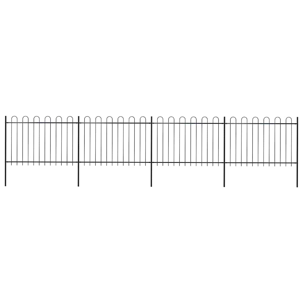 Garden Fence with Hoop Top Steel 337x120 cm Black 671 cm
