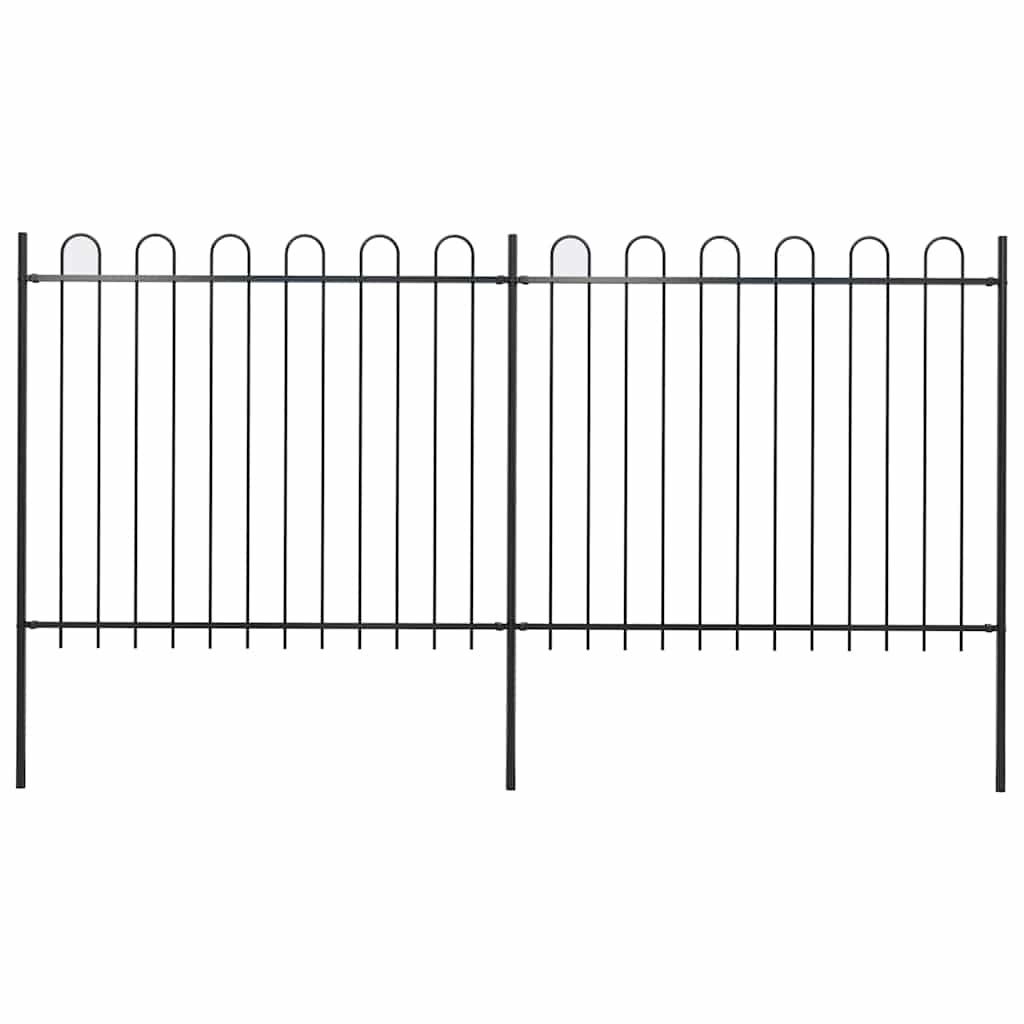 Garden Fence with Hoop Top Steel 337x150 cm Black 337 cm