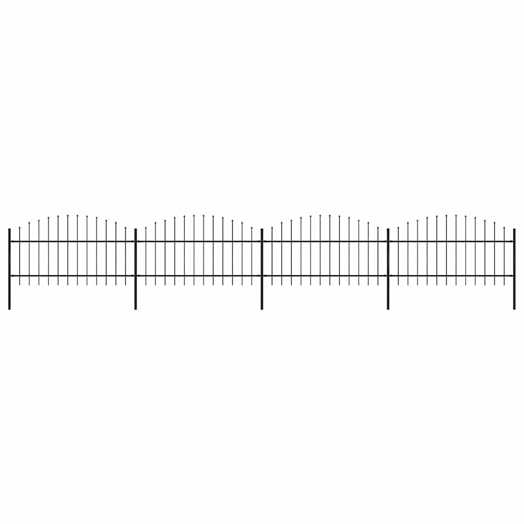 Garden Fence with Spear Top Steel 355x125 cm Black Height 100-125 cm 705 cm
