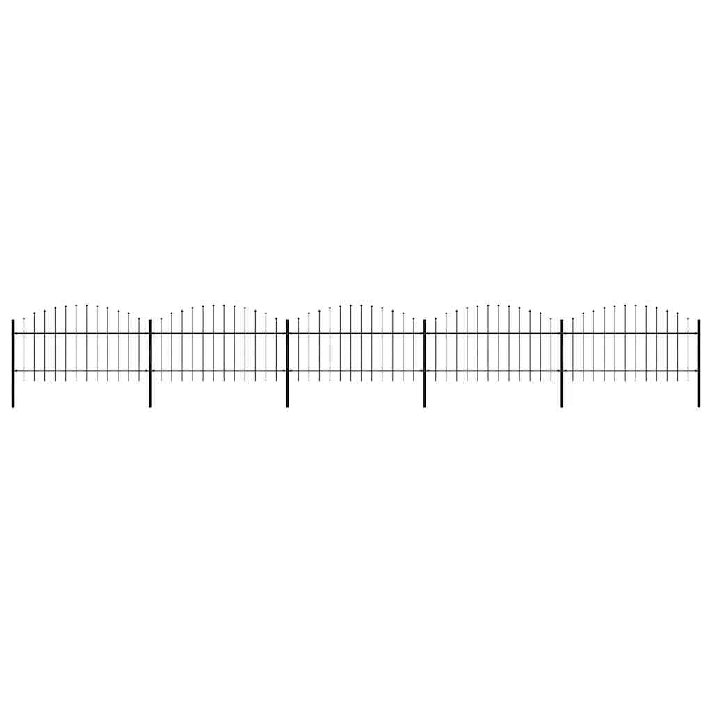 Garden Fence with Spear Top Steel 355x125 cm Black Height 100-125 cm 880 cm