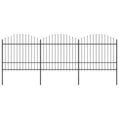 Garden Fence with Spear Top Steel 337x175 cm Black Height 150-175 cm 504 cm