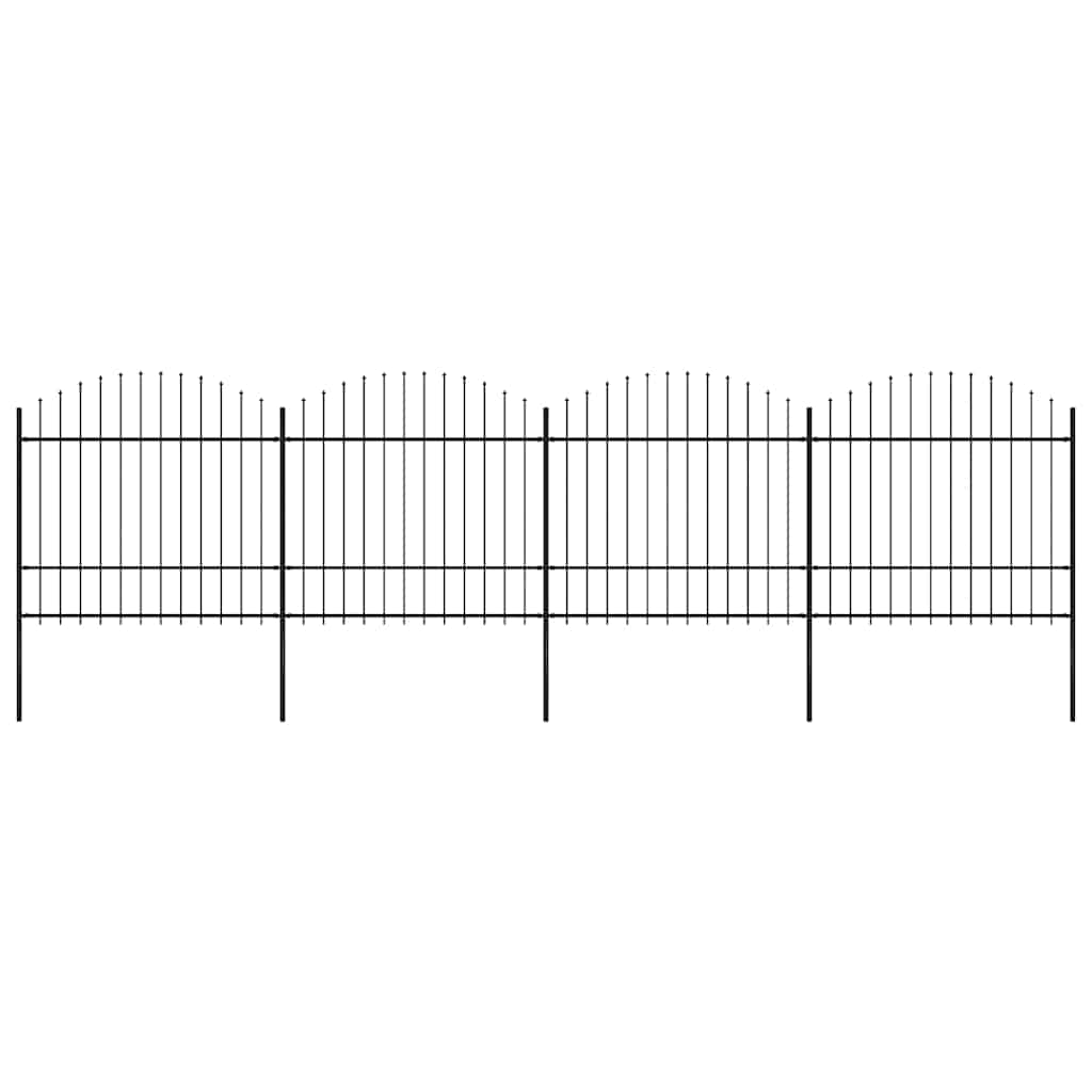 Garden Fence with Spear Top Steel 337x175 cm Black Height 150-175 cm 671 cm