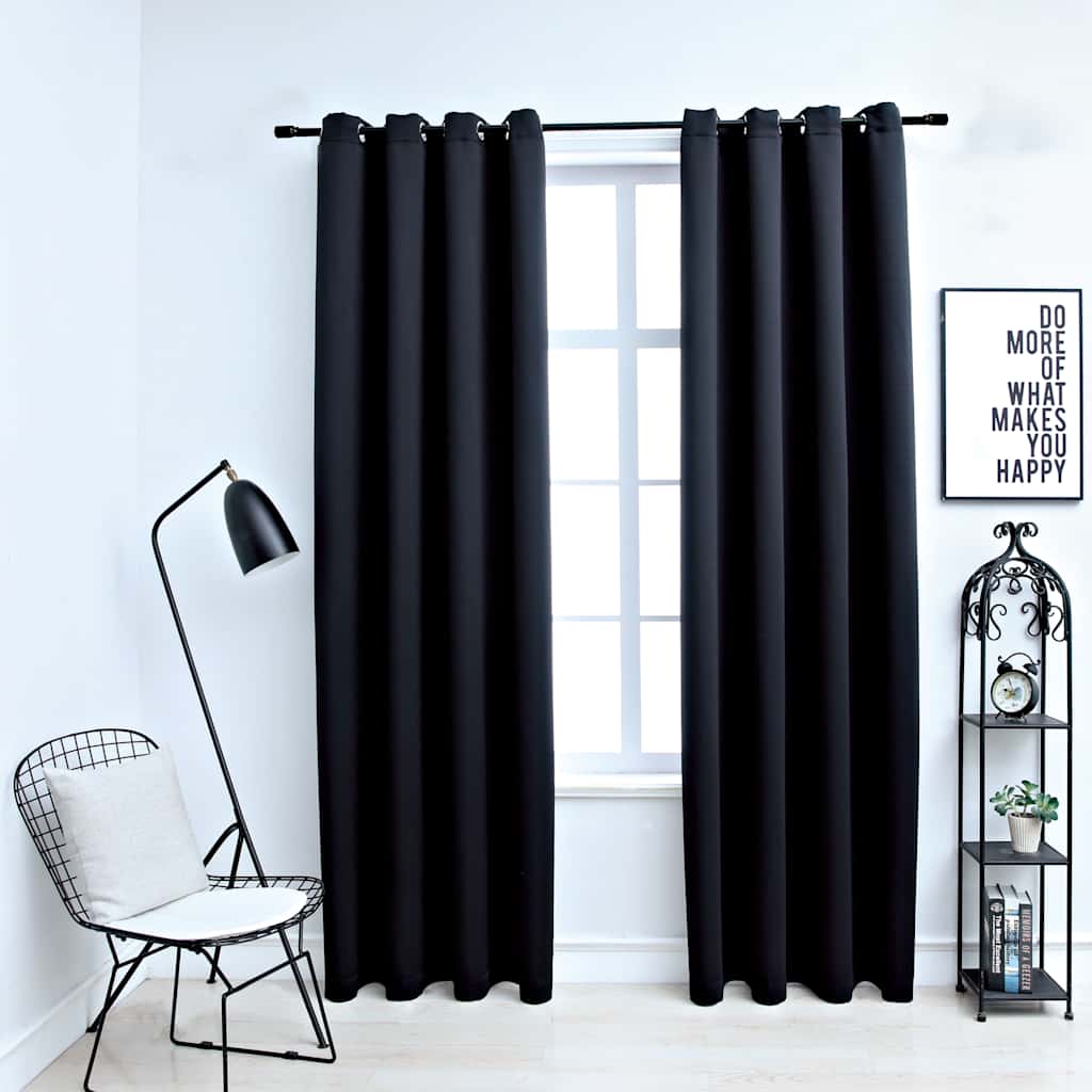 vidaXL Blackout Curtains with Metal Rings 2 pcs Black 140x245 cm 1