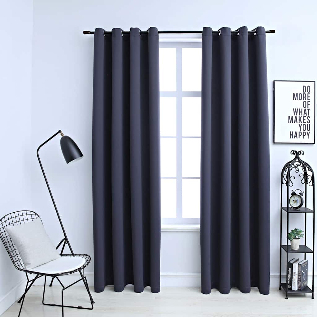 vidaXL Blackout Curtains with Metal Rings 2 pcs Anthracite 140x225 cm 1