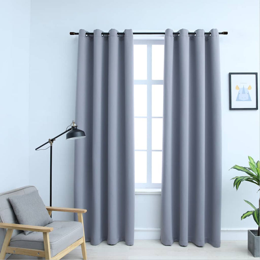 Blackout Curtains Metal Rings Grey