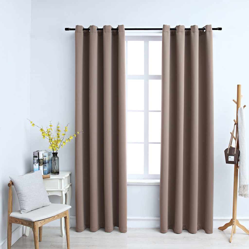 vidaXL Blackout Curtains with Metal Rings 2 pcs Taupe 140x175 cm 1