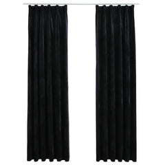 Blackout Curtains 2 pcs with Hooks Velvet Black, image 2