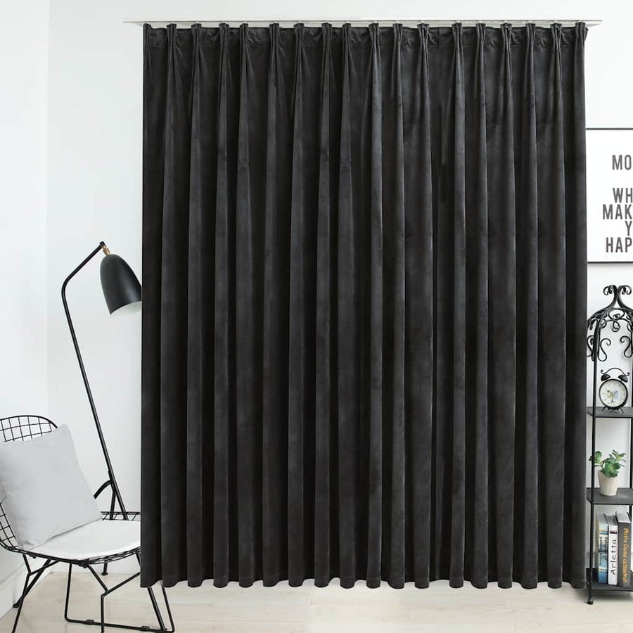 Blackout Curtain with Hooks Velvet Anthracite