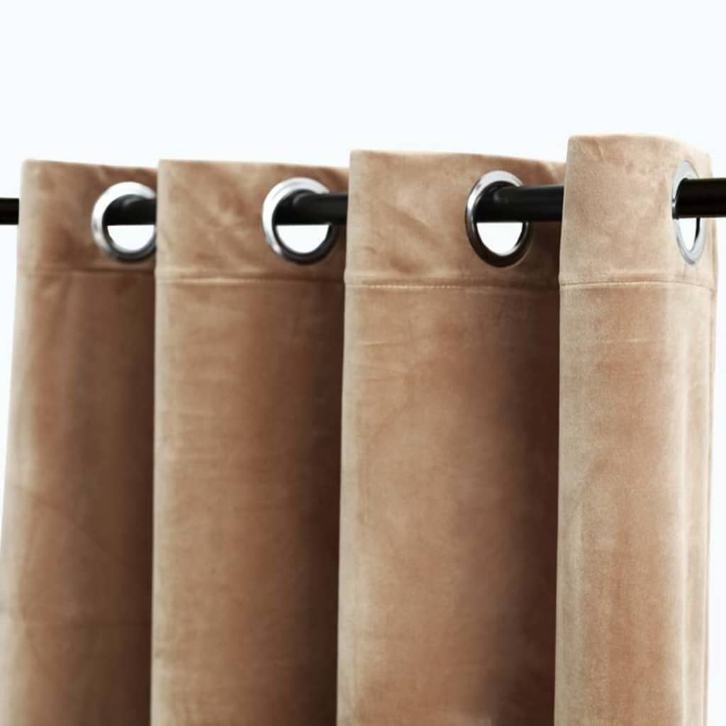 vidaXL Blackout Curtains with Rings 2 pcs Velvet Beige 140x245 cm 3