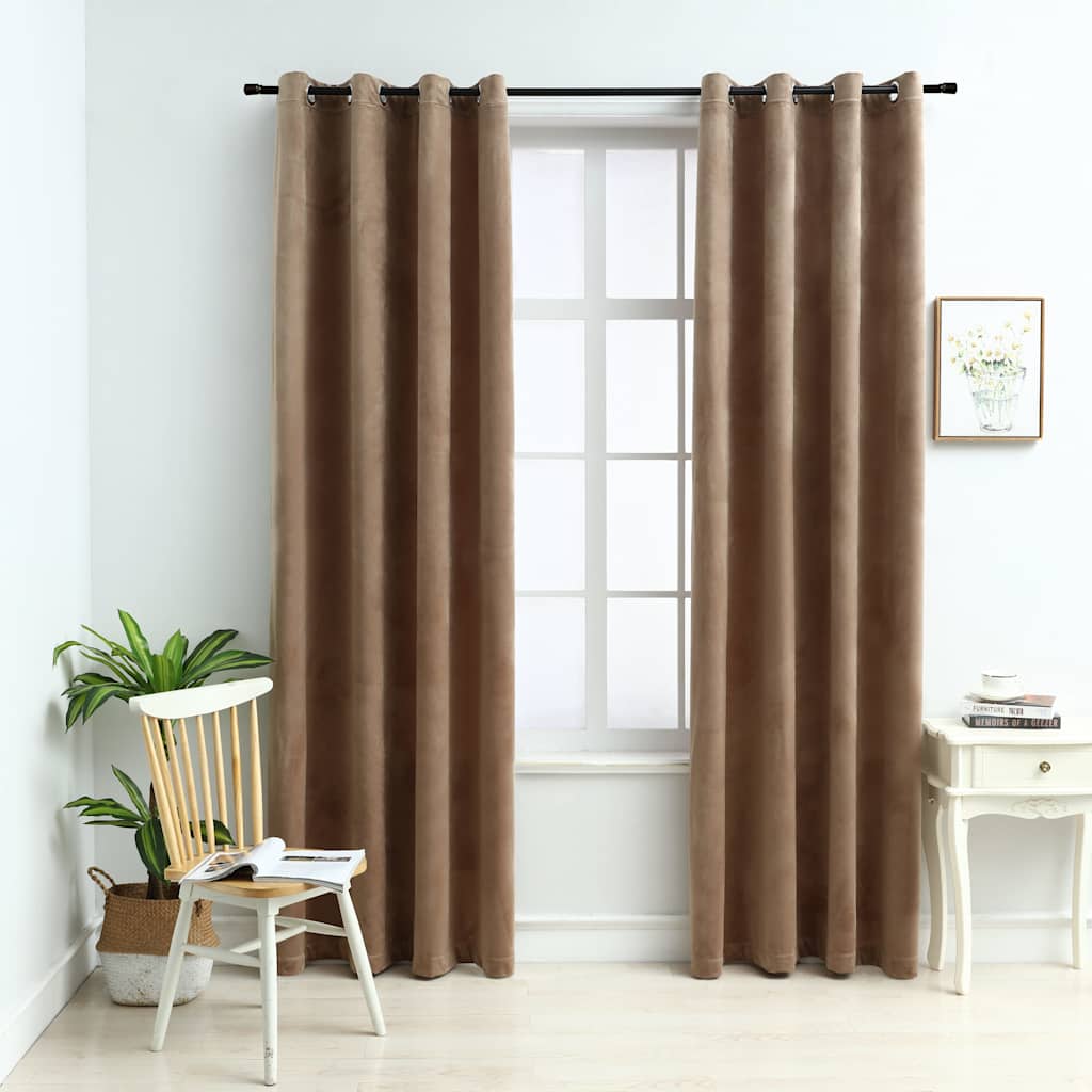 vidaXL Blackout Curtains with Rings 2 pcs Velvet Beige 140x245 cm 1