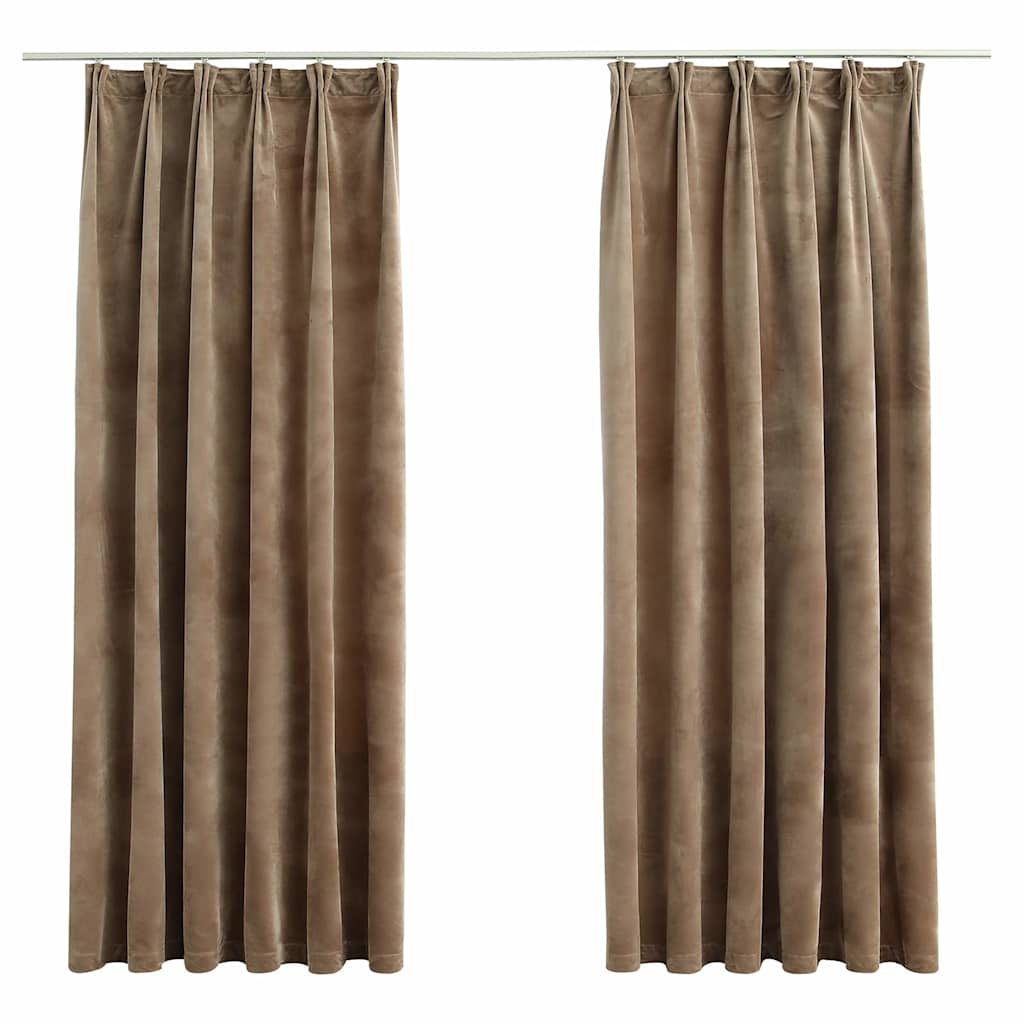 vidaXL Blackout Curtains 2 pcs with Hooks Velvet Beige 140x175 cm 2