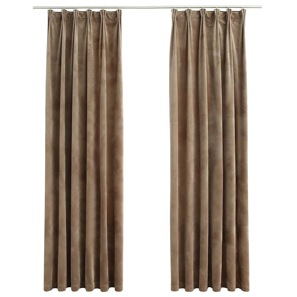 vidaXL Blackout Curtains 2 pcs with Hooks Velvet Beige 140x225 cm 2