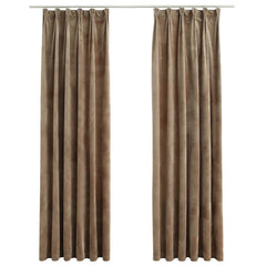 vidaXL Blackout Curtains 2 pcs with Hooks Velvet Beige 140x225 cm 2