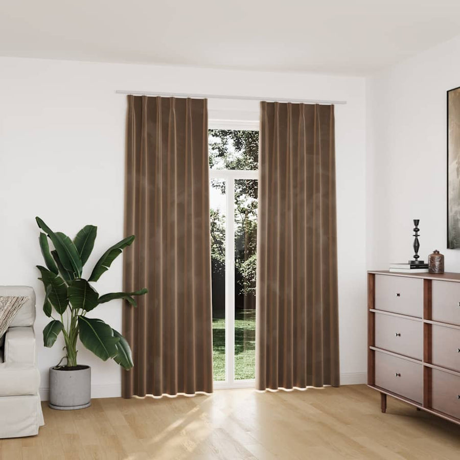 Blackout Curtains 2 pcs with Hooks Velvet Beige