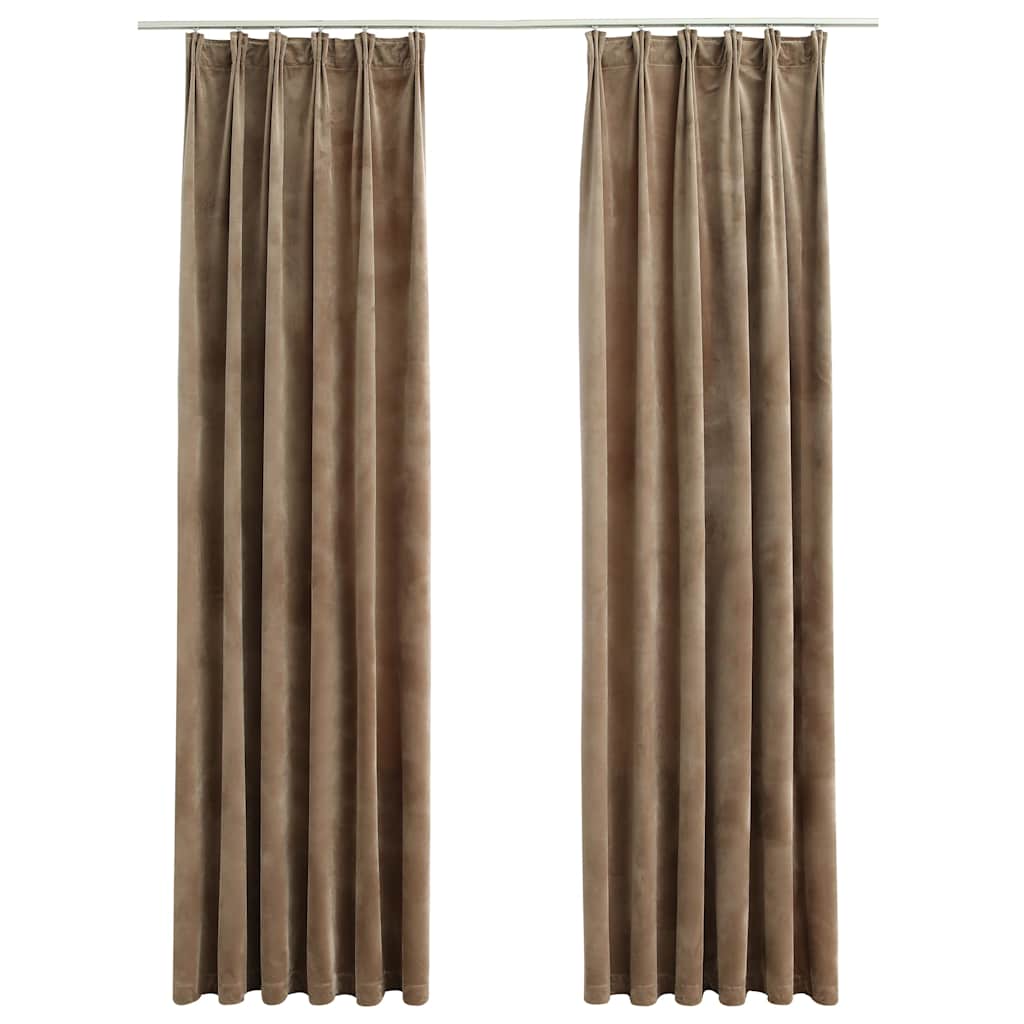 Blackout Curtains 2 pcs with Hooks Velvet Beige 140 x 245 cm
