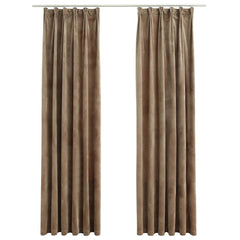 Blackout Curtains 2 pcs with Hooks Velvet Beige 140 x 245 cm