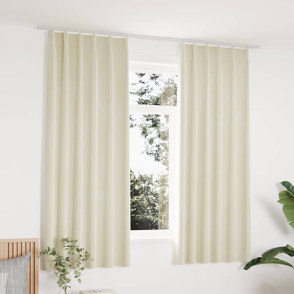 vidaXL Blackout Curtains 2 pcs with Hooks Velvet Cream 140x175 cm 1