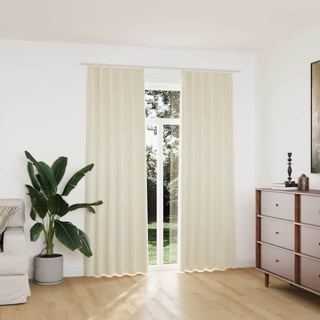 Blackout Curtains 2 pcs with Hooks Velvet Cream 140 x 225 cm