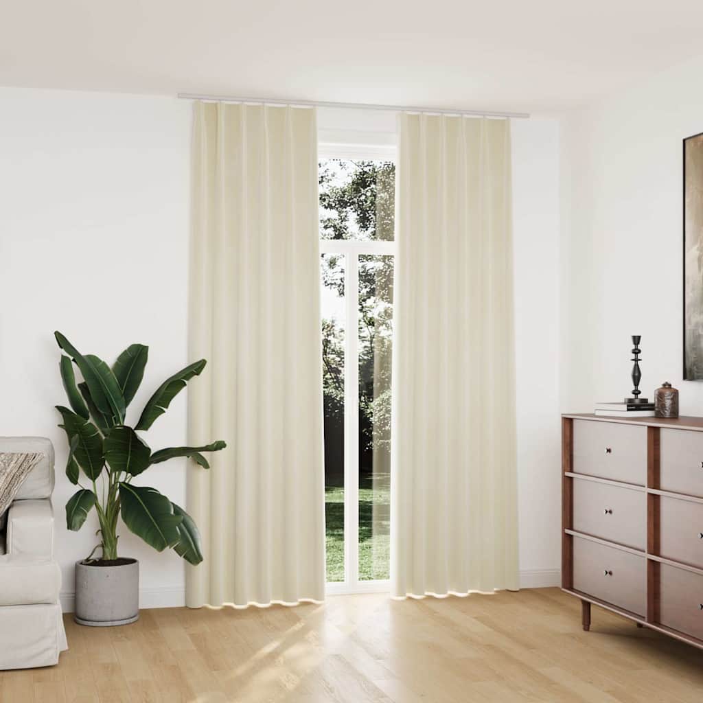 vidaXL Blackout Curtains 2 pcs with Hooks Velvet Cream 140x245 cm 1