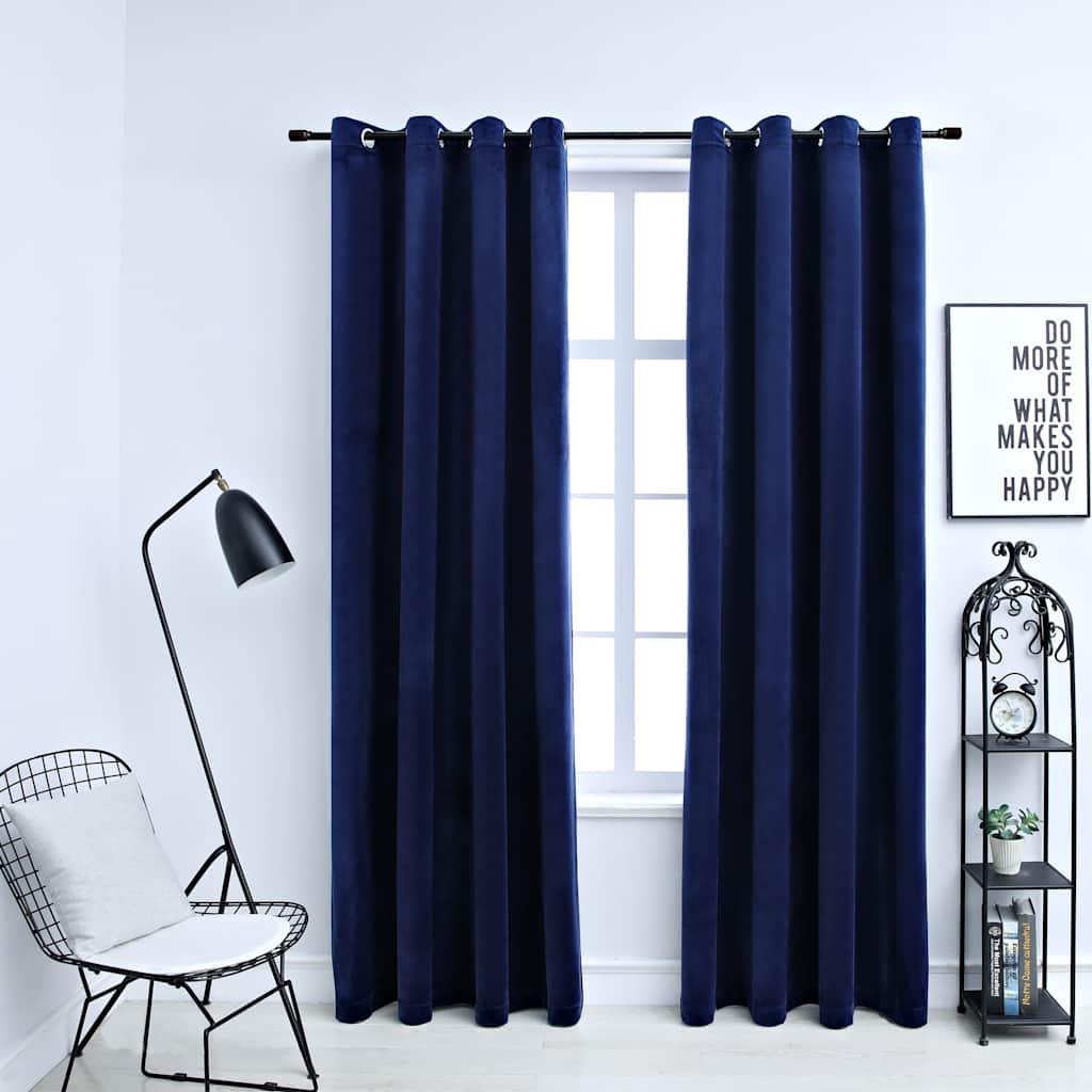 vidaXL Blackout Curtains with Rings 2 pcs Velvet Dark Blue 140x225 cm 1