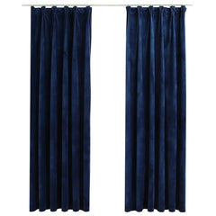 vidaXL Blackout Curtains 2 pcs with Hooks Velvet Dark Blue 140x225 cm 2