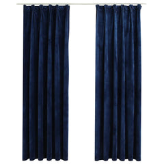 Blackout Curtains 2 pcs with Hooks Velvet Dark blue 140 x 225 cm