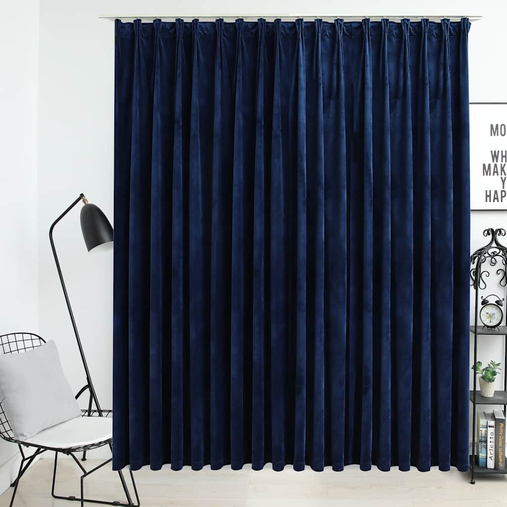 vidaXL Blackout Curtain with Hooks Velvet Dark Blue 290x245 cm 1