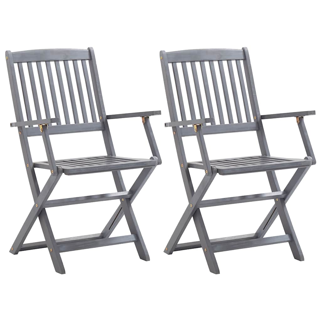 Folding Chairs Solid Acacia Wood with Armrest Grey 2