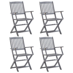 Folding Chairs Solid Acacia Wood with Armrest Grey 4