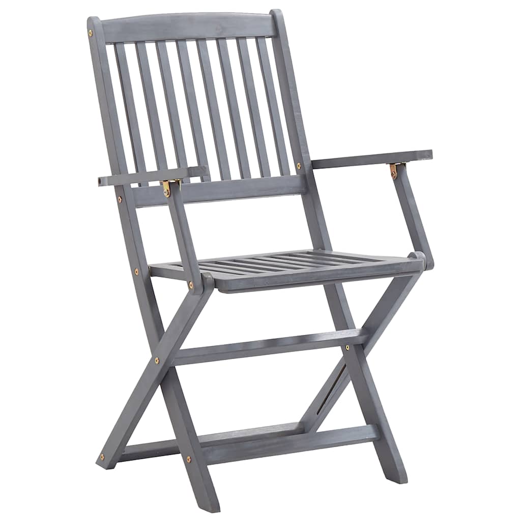 Folding Chairs Solid Acacia Wood with Armrest Grey 4