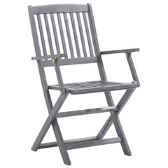 Folding Chairs Solid Acacia Wood with Armrest Grey 4