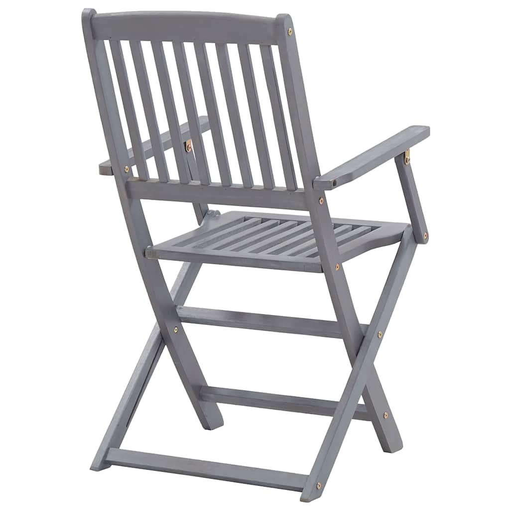 Folding Chairs Solid Acacia Wood with Armrest Grey 4