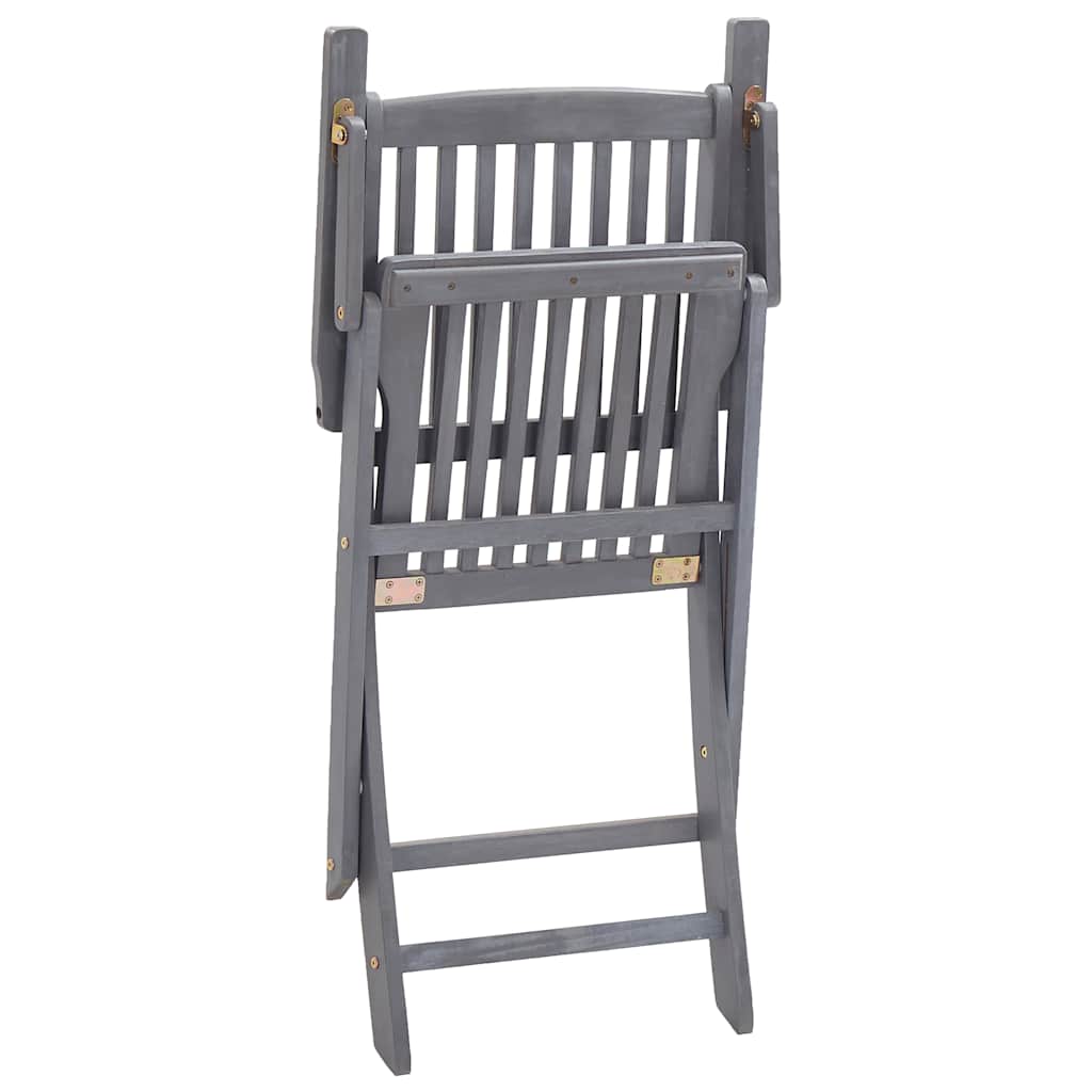 Folding Chairs Solid Acacia Wood with Armrest Grey 4