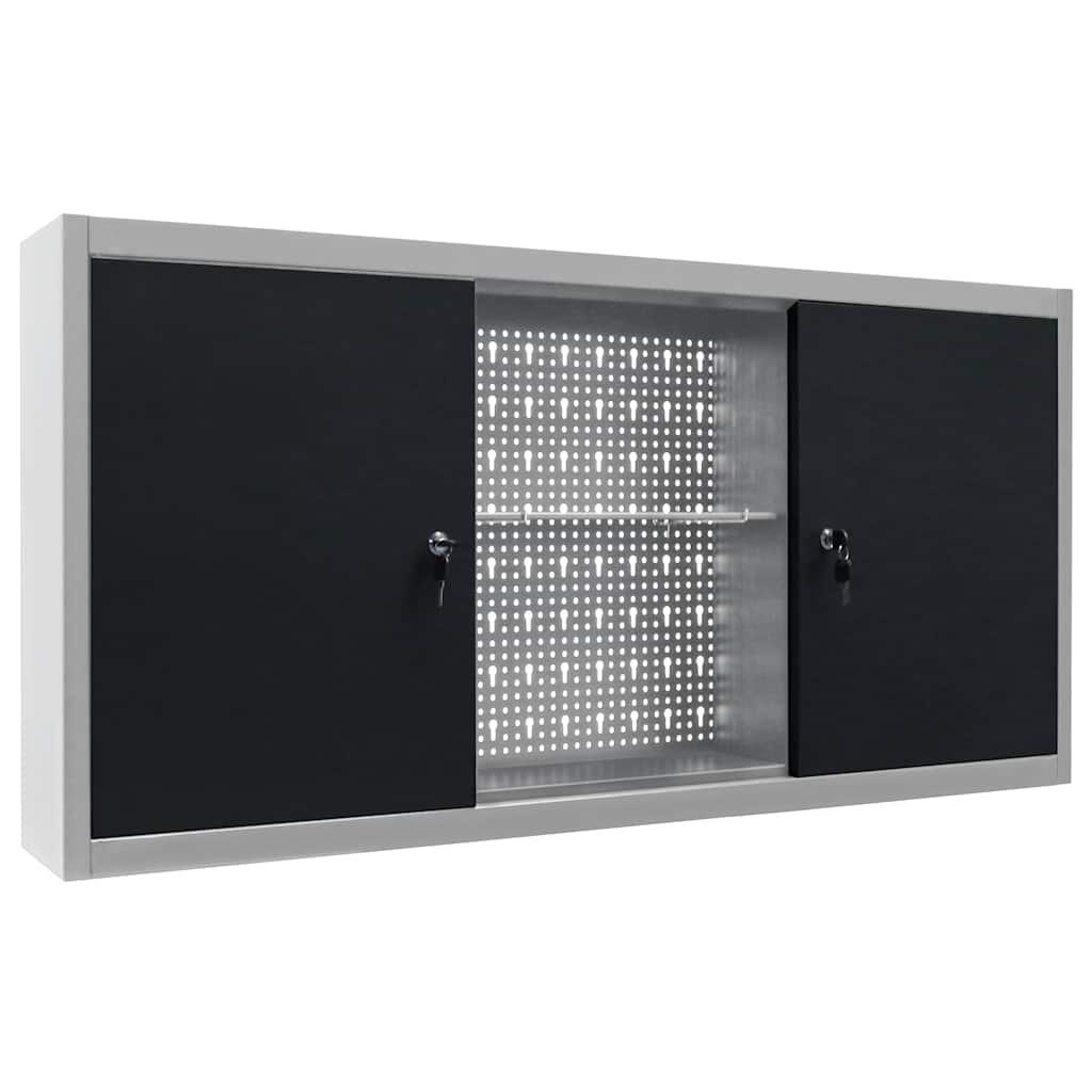 145366 vidaXL Wall Mounted Tool Cabinet Industrial Style Metal Grey and Black 2