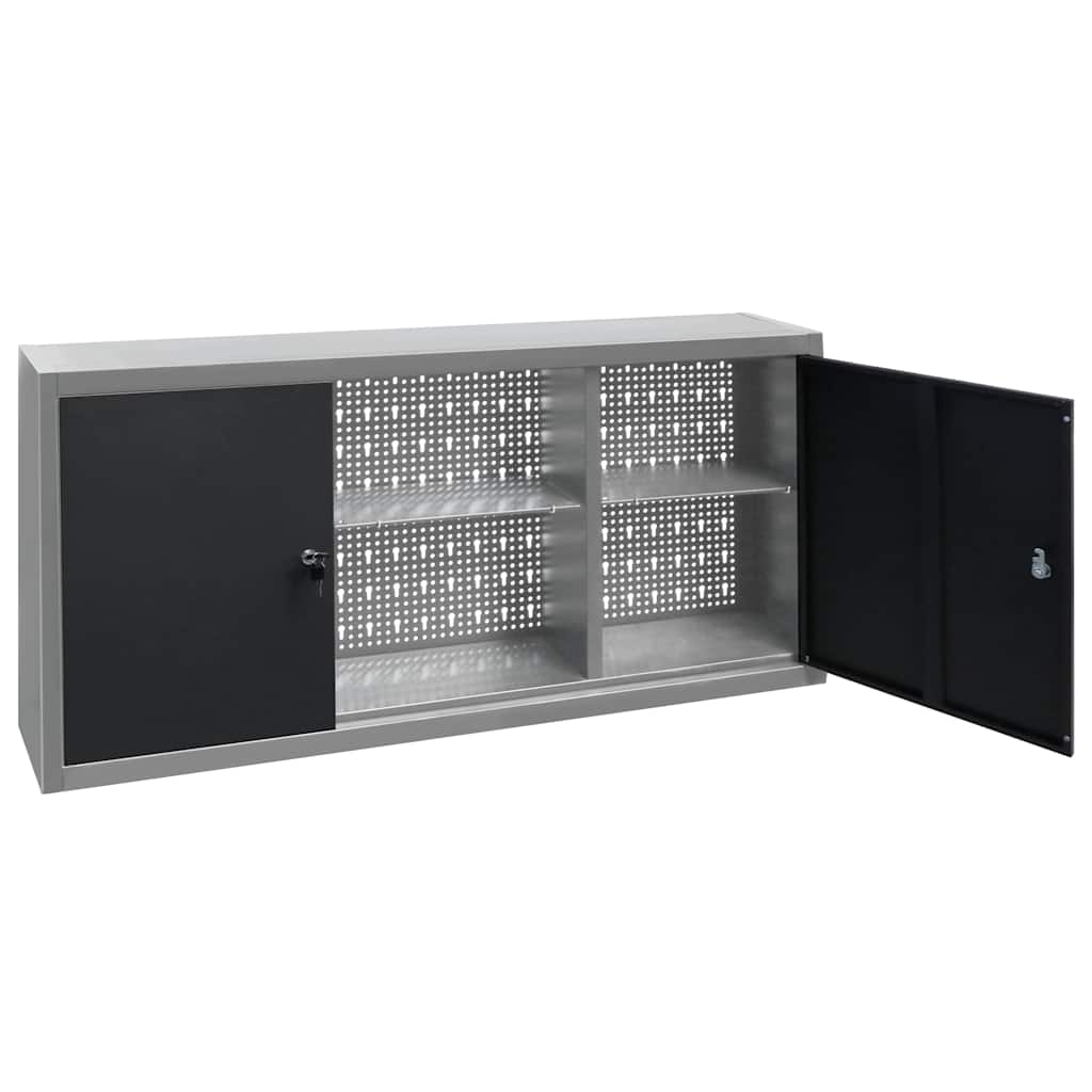 145366 vidaXL Wall Mounted Tool Cabinet Industrial Style Metal Grey and Black 4