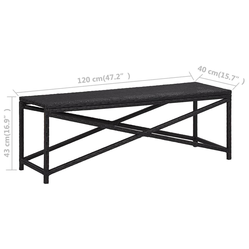 vidaXL Garden Bench 120 cm Poly Rattan Black 5
