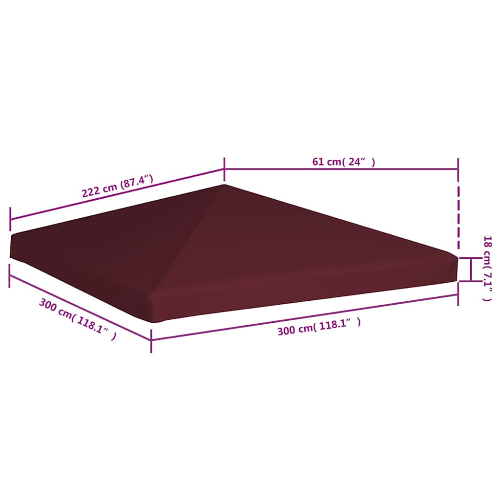 vidaXL Gazebo Top Cover 310 g/m² 3x3 m Bordeaux 6