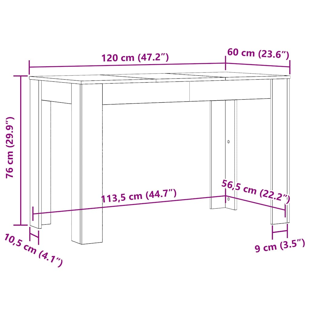 vidaXL Dining Table White 120x60x76 cm Engineered Wood 6