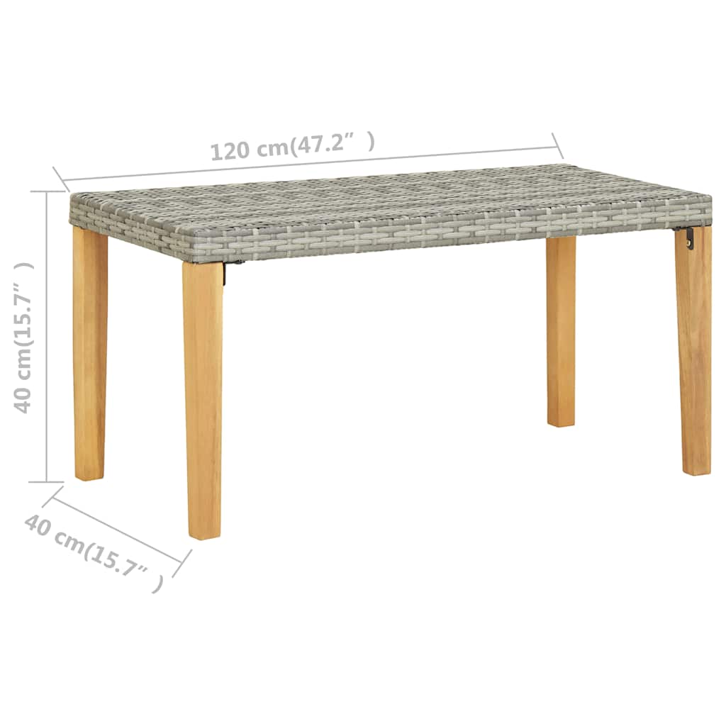 vidaXL Garden Bench 120 cm Grey Poly Rattan and Solid Acacia Wood 6