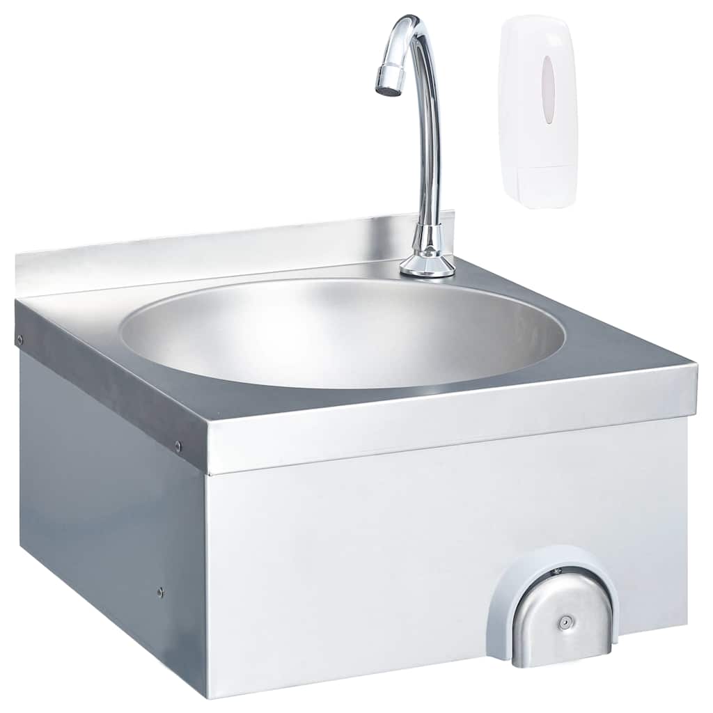 51113 vidaXL Hand Wash Sink with Faucet and Soap Dispenser Stainless Steel 2